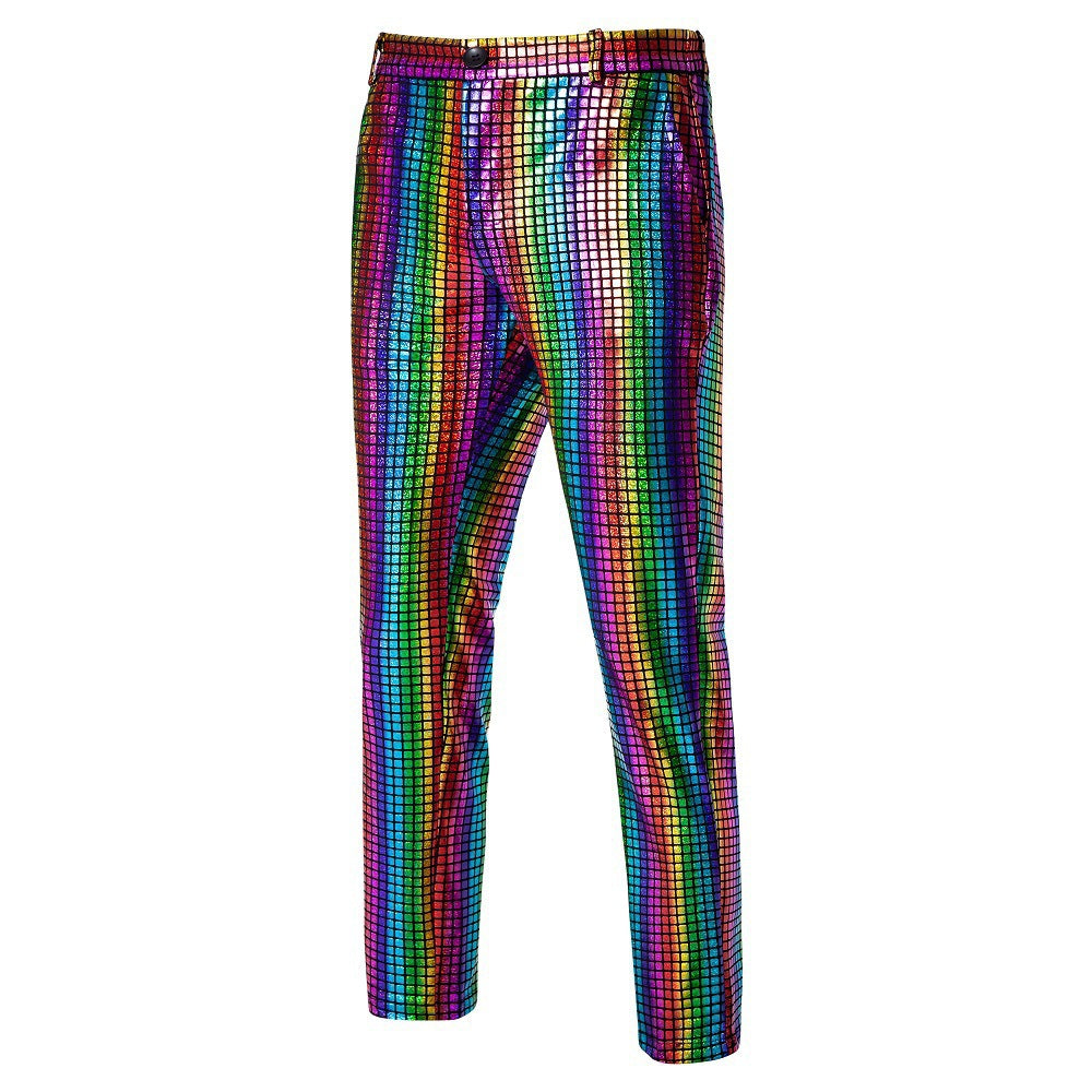 Men's Slim-Fit Suit Trousers with Glossy Sequin Look and Fine Check Pattern Mune Fashion