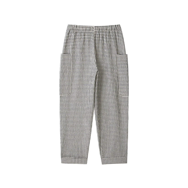 Women's Checked Relaxed-Fit Fabric Trousers with Elastic Waistband and Patch Pockets Mune Fashion