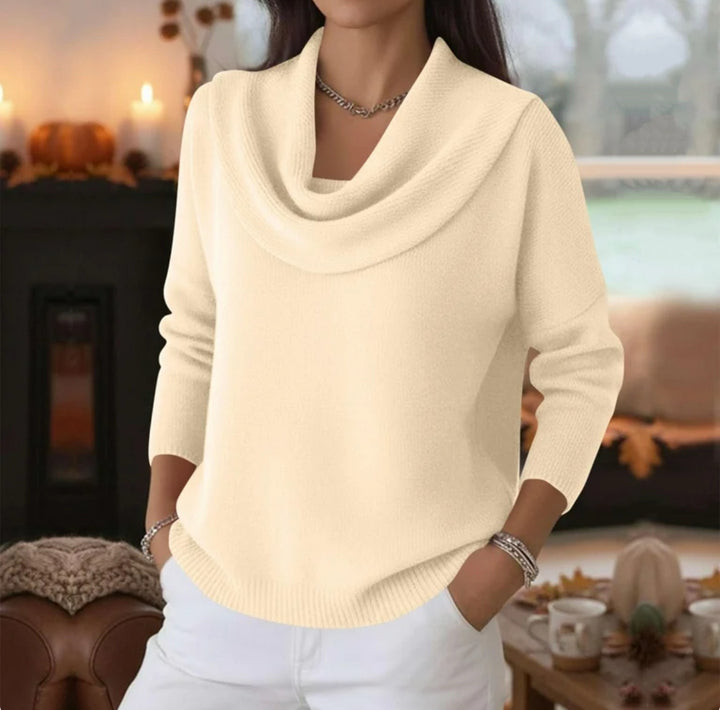 Women's Casual Shawl Collar Fine Knit Sweater with Dropped Shoulder and Ribbed Hem Mune Fashion