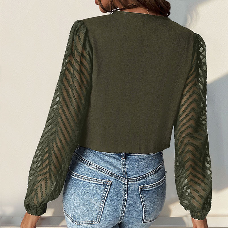 Ladies Elegant Top with Ruffle Details and Trumpet Sleeves Mune Fashion