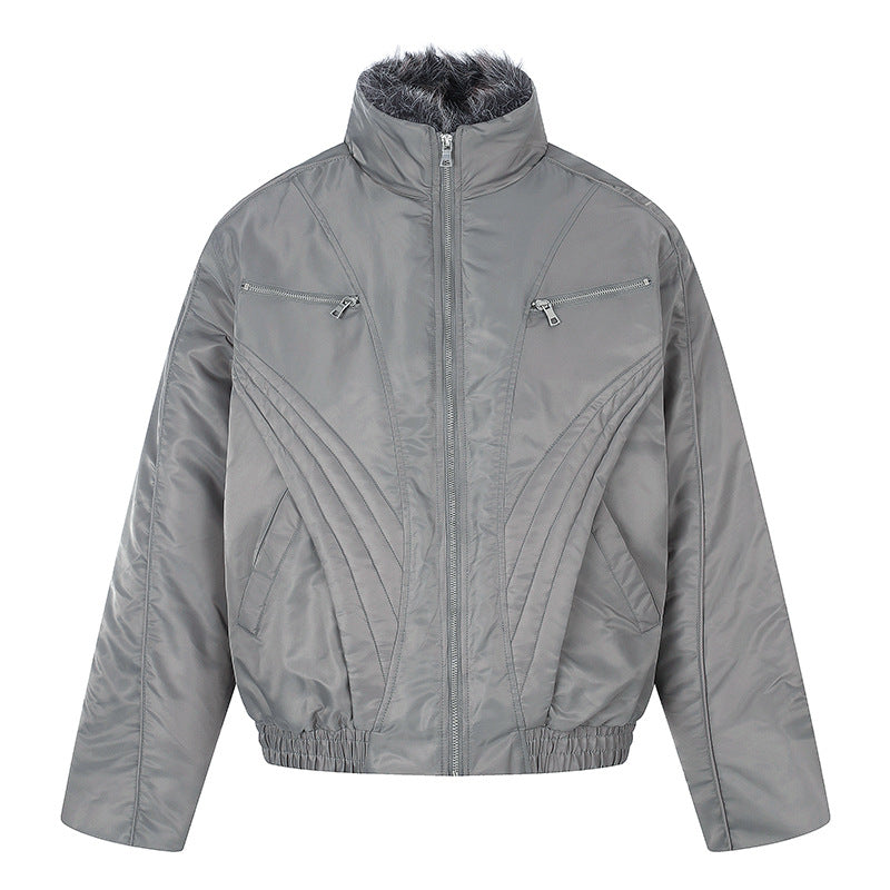 Women's padded bomber jacket with high stand-up collar, faux fur lined collar and zippered pockets Mune Fashion