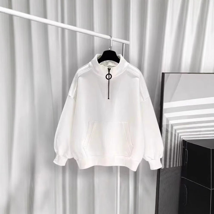 Women's Sporty High Collar Sweater with Zipper Mune Fashion