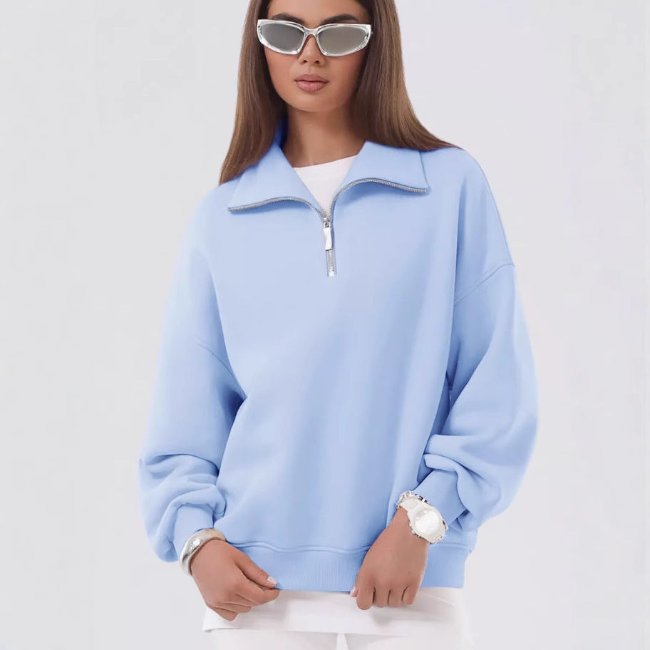 Unisex oversized sweatshirt with half zipper and stand-up collar made of soft cotton blend Mune Fashion