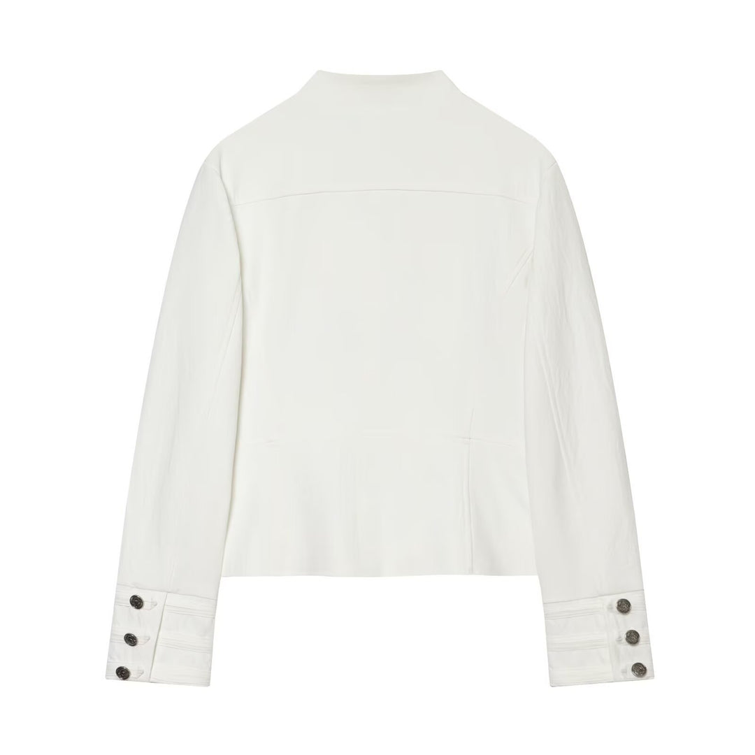 Women's short jacket in Marshal style with standing collar, decorative button placket and flap pockets Mune Fashion