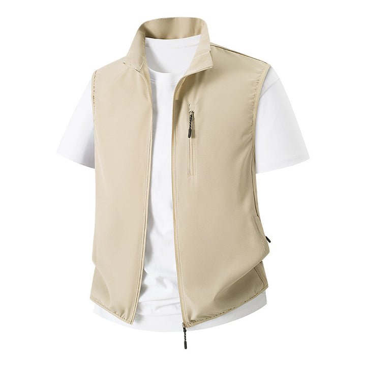 Men's Lightweight Softshell Utility Vest with Stand Collar, water-repellent outer layer and zip pockets Mune Fashion