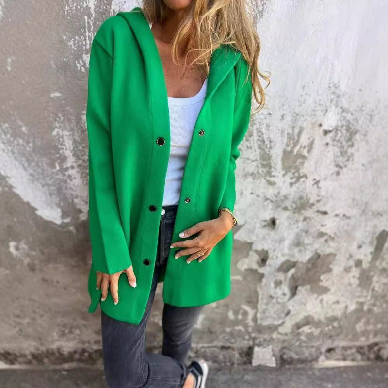 Women's Midi Length Oversized Coat made of Wool Blend with Clear Button Placket and Minimalist Lapels Mune Fashion