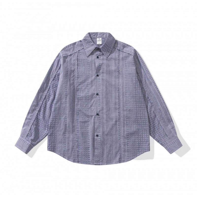 Unisex Oversize-Long Sleeve Shirt made of lightweight textured cotton with a Kent collar and fine striped border Mune Fashion