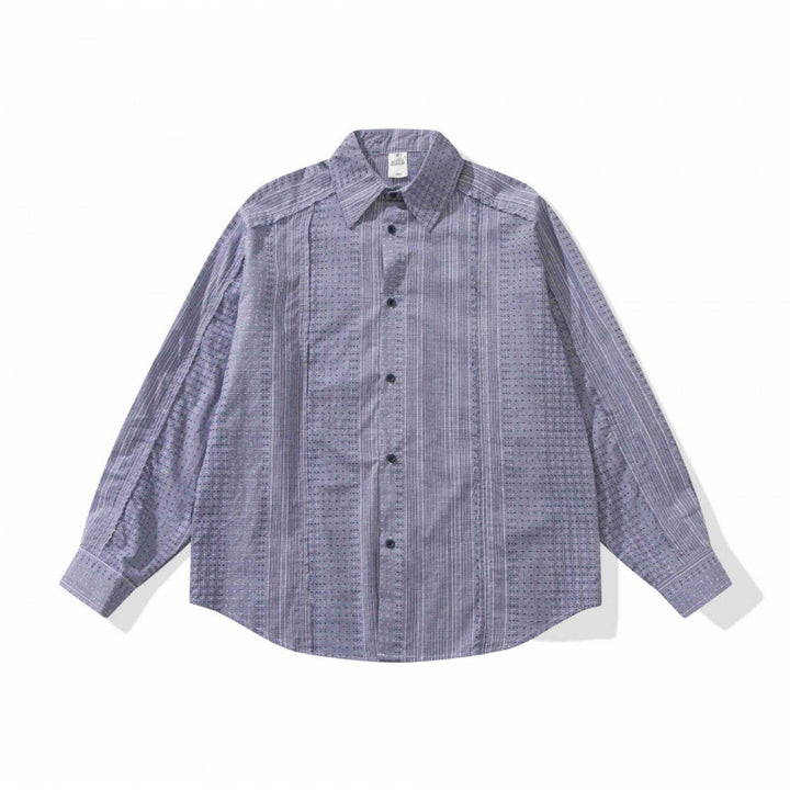 Unisex Oversize-Long Sleeve Shirt made of lightweight textured cotton with a Kent collar and fine striped border Mune Fashion