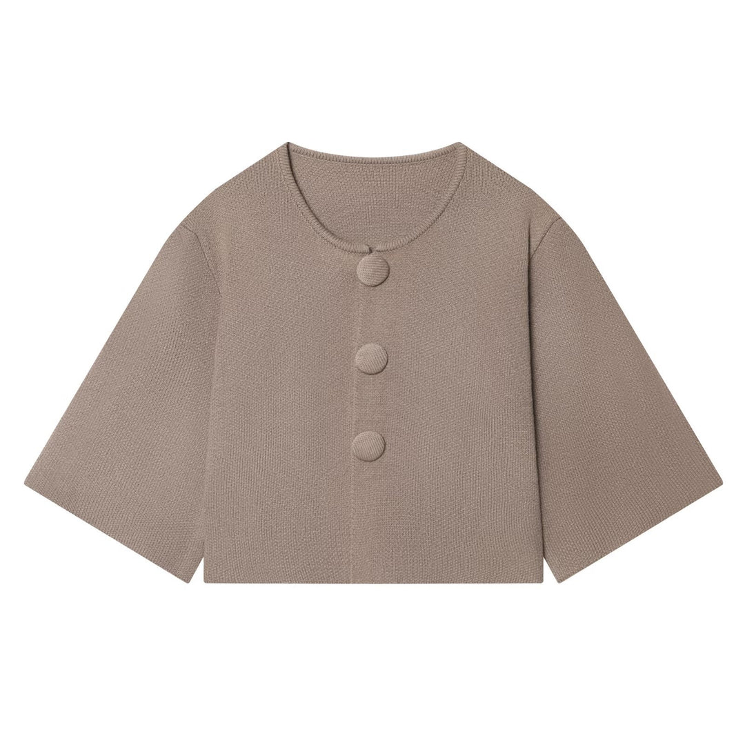 Women Short Cropped Cardigan with Overwide Sleeves and Covered Buttons Mune Fashion