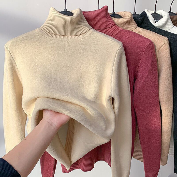 Women's fine knit turtleneck sweater with warming inner lining and slim silhouette Mune Fashion