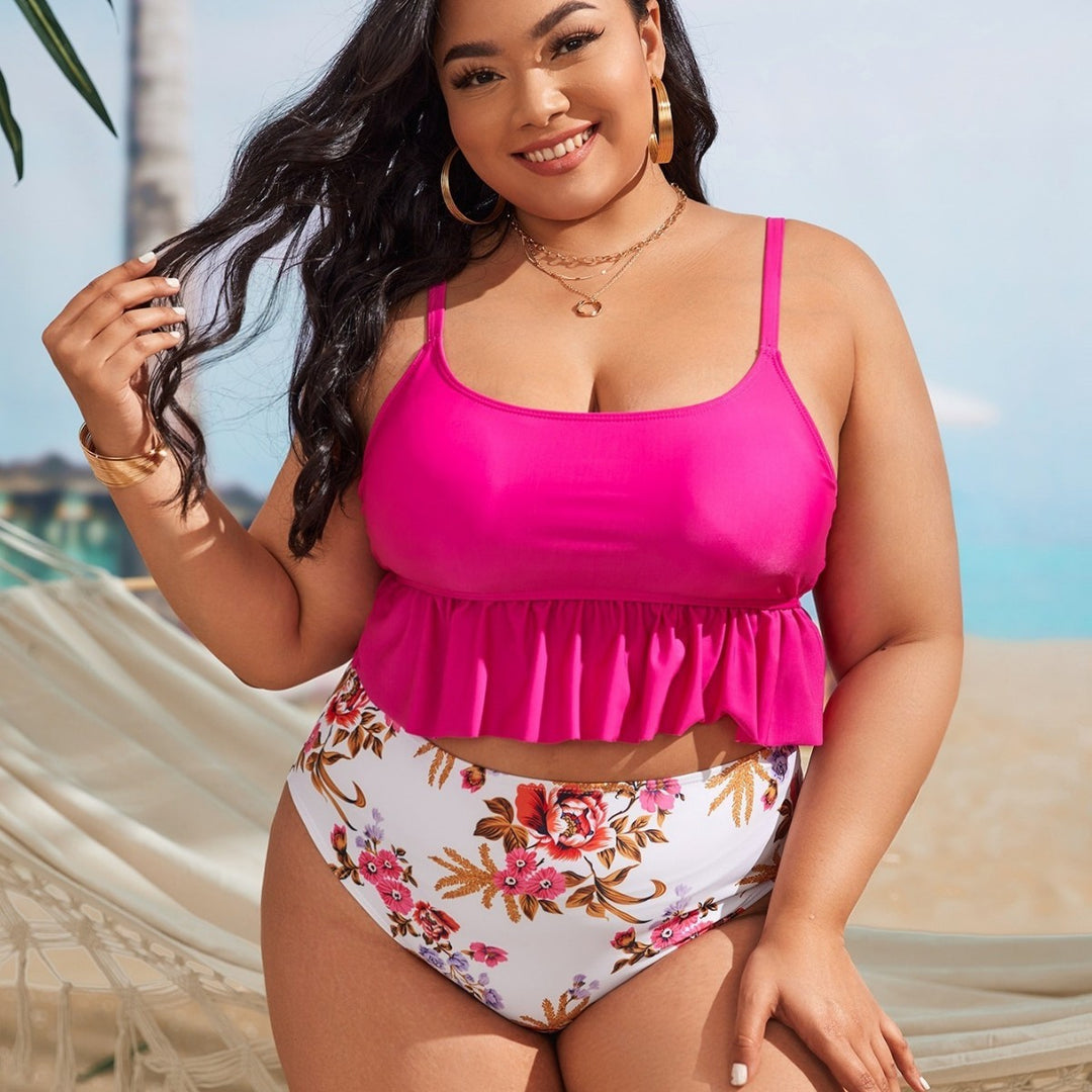 Women's bikini set with voluminous ruffle design and floral pattern Mune Fashion