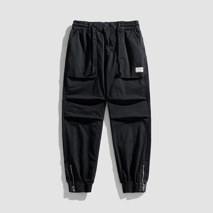 Men's Relaxed-Fit Cargo Jogger with Drawstring Waist, Knee Pleats and Zip Cuffs Mune Fashion