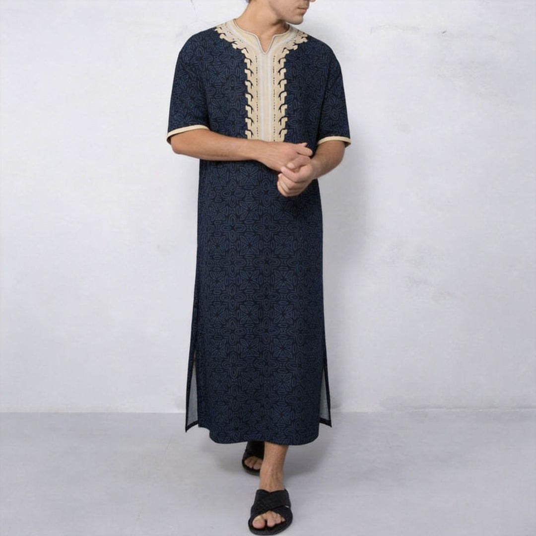 Men's striped Djellaba with decorative chest embroidery and side slit Mune Fashion