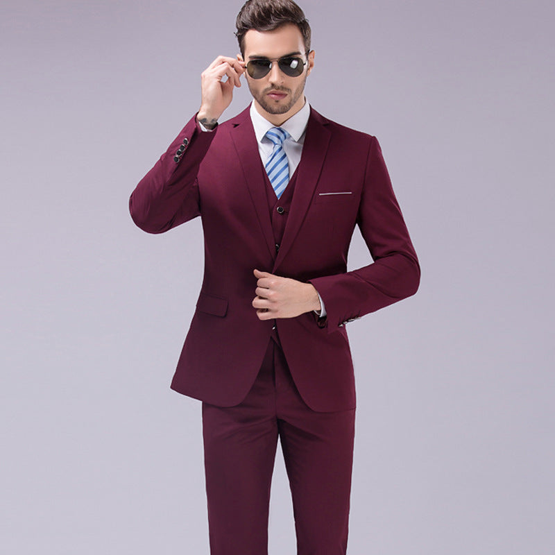 Men's Three-Piece Slim-Fit Business Suit with Vest and Slim Silhouette Mune Fashion