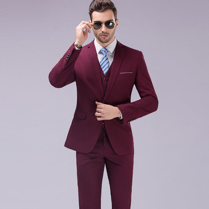 Men's Three-Piece Slim-Fit Business Suit with Vest and Slim Silhouette Mune Fashion