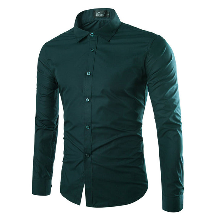 Men's tailored long sleeve business shirt with Kent collar stretch cotton blend and rounded hem Mune Fashion