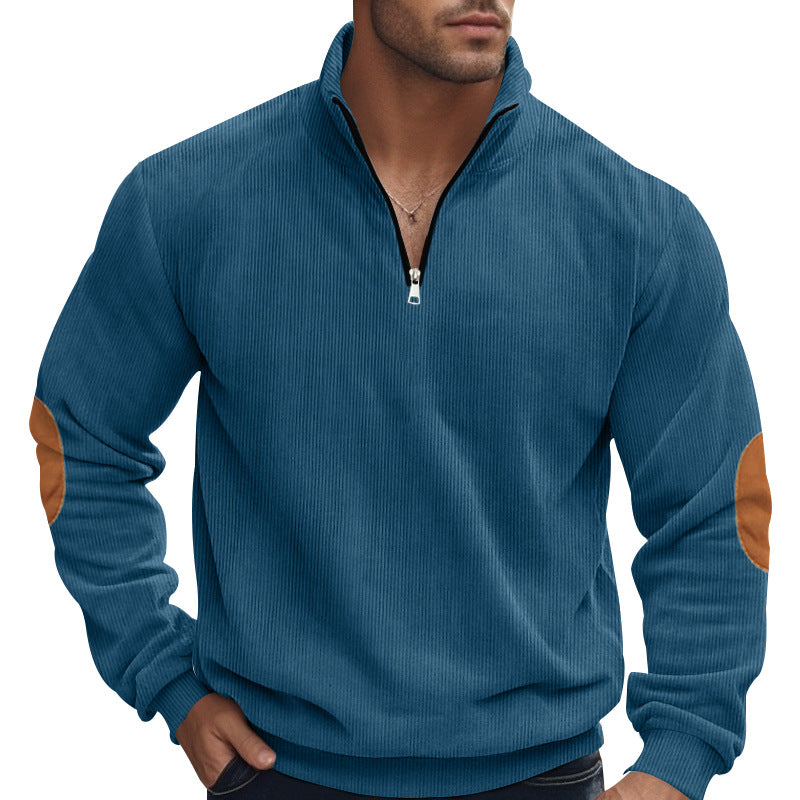 Men's nan Troyer half-fleece pullover with ribbed structure, elastic cuffs, and contrast elbow patches Mune Fashion