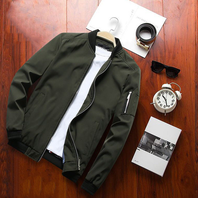 Men's lightweight urban bomber jacket with contrasting ribbed cuffs, sleeve zip pocket & wind-resistant surface Mune Fashion
