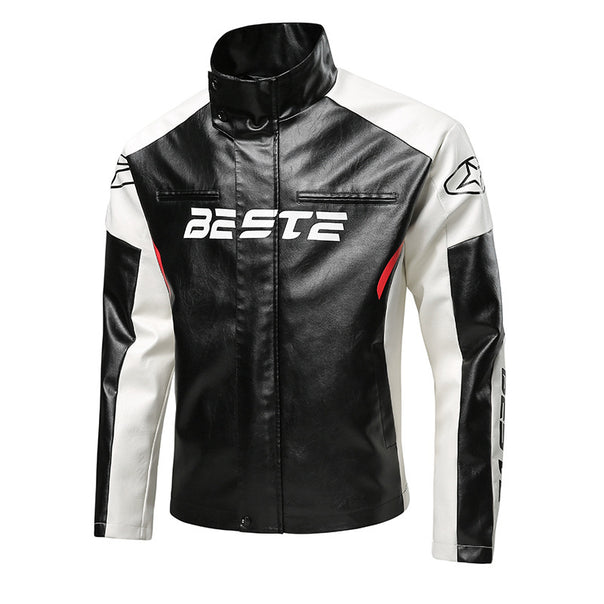 Men's Fashion Faux Leather Jacket with Contrast Sleeves Mune Fashion