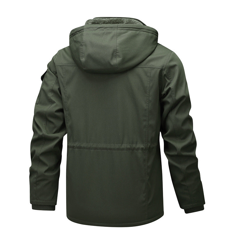 Men's Military-Inspired Canvas Parka with Teddy Fleece Lining and Adjustable Waist Drawstring Mune Fashion
