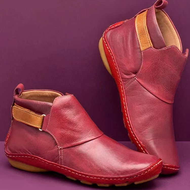 Women's Soft Leather Ankle Boots with Velcro, Ergonomic Outsole and Cushioned Insole Mune Fashion
