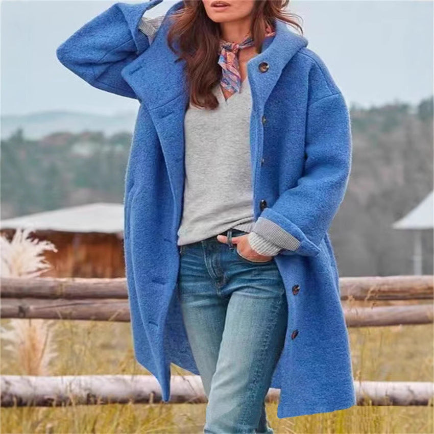 Women's Boucle Hoodie Coat in Oversized Cut with Concealed Button Placket Mune Fashion