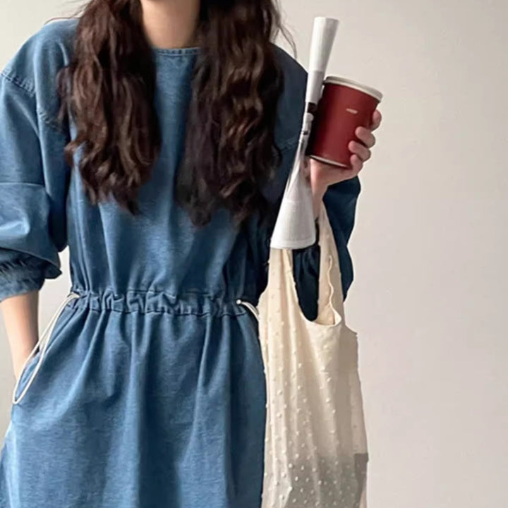 Women's denim midi dress with drawstring waist Mune Fashion