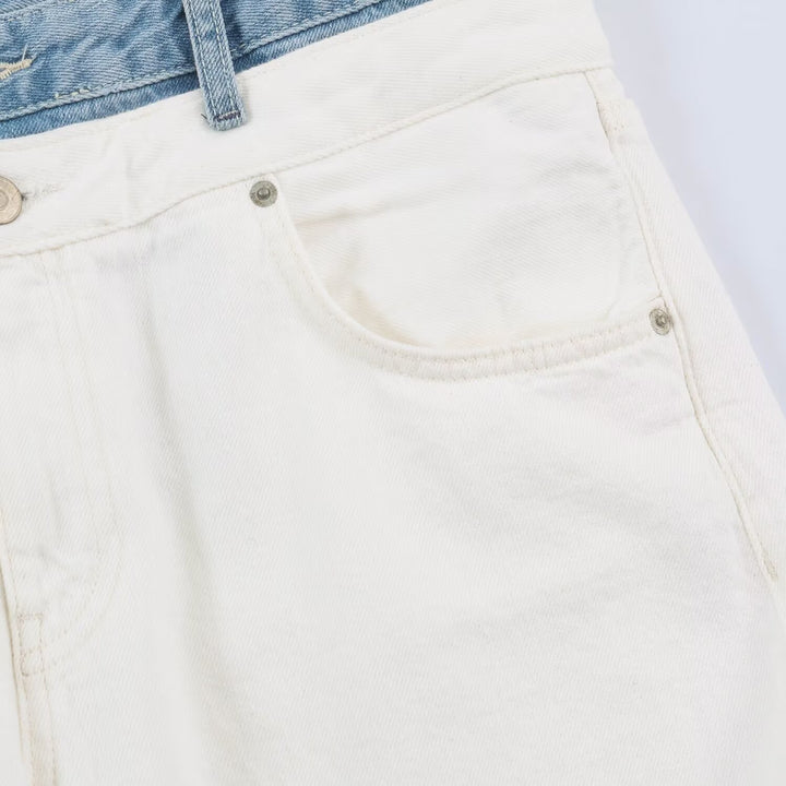 Women's Wide High-Waist Jeans with Contrast Waistband and Five-Pocket Design Drune
