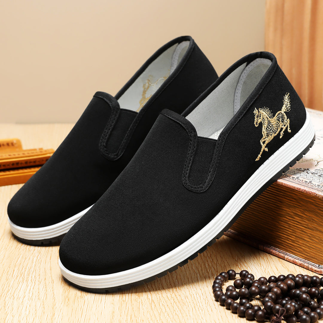 Women's lightweight slip-on canvas sneakers with elastic entry and embroidered horse appliqué Mune Fashion