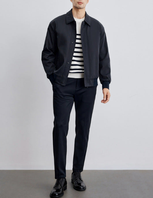 Men's light bomber jacket with shirt collar, concealed snap button placket, and elastic cuffs Mune Fashion