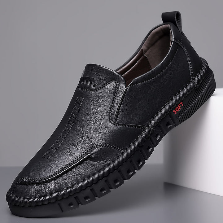 Men's Elegant Leather Slippers with Braided Sole Trim and Flexible Soft Profile Sole Mune Fashion