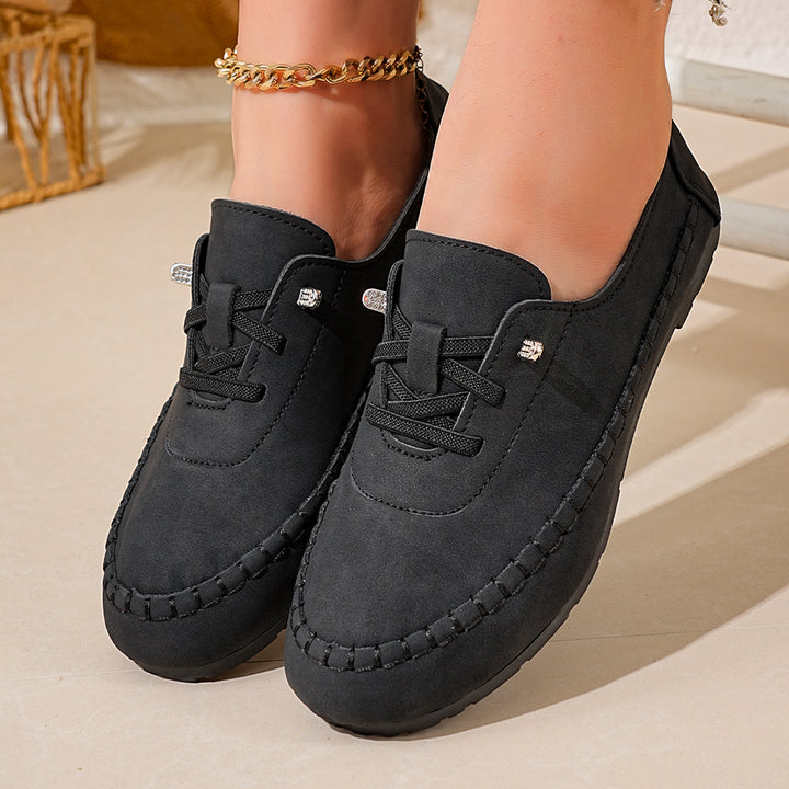 Women's breathable moccasin slippers made of microfiber with elastic lacing and non-slip rubber sole Mune Fashion