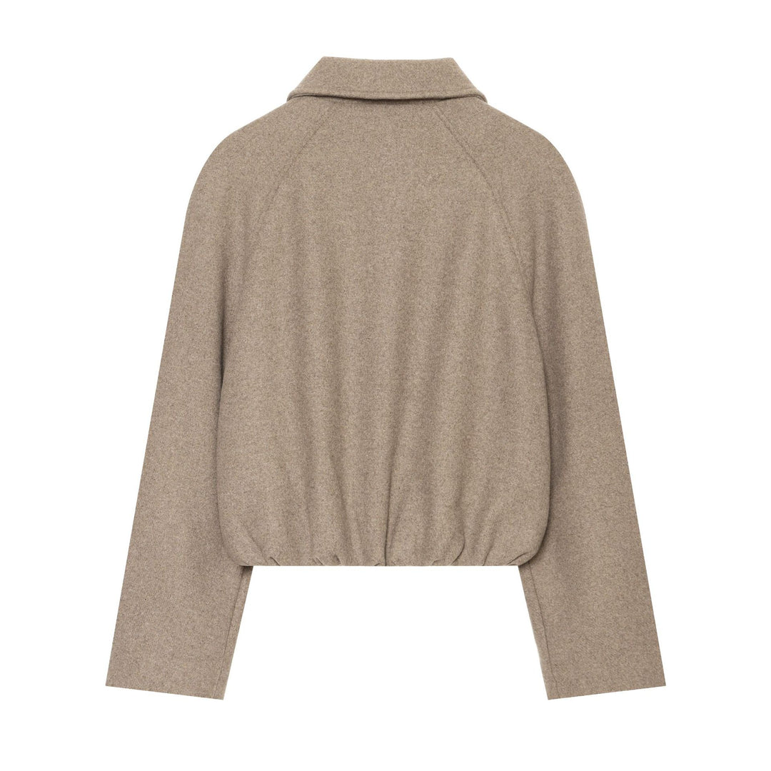 Women's short wool jacket with full zip, lapel collar, and drawstring hem Mune Fashion