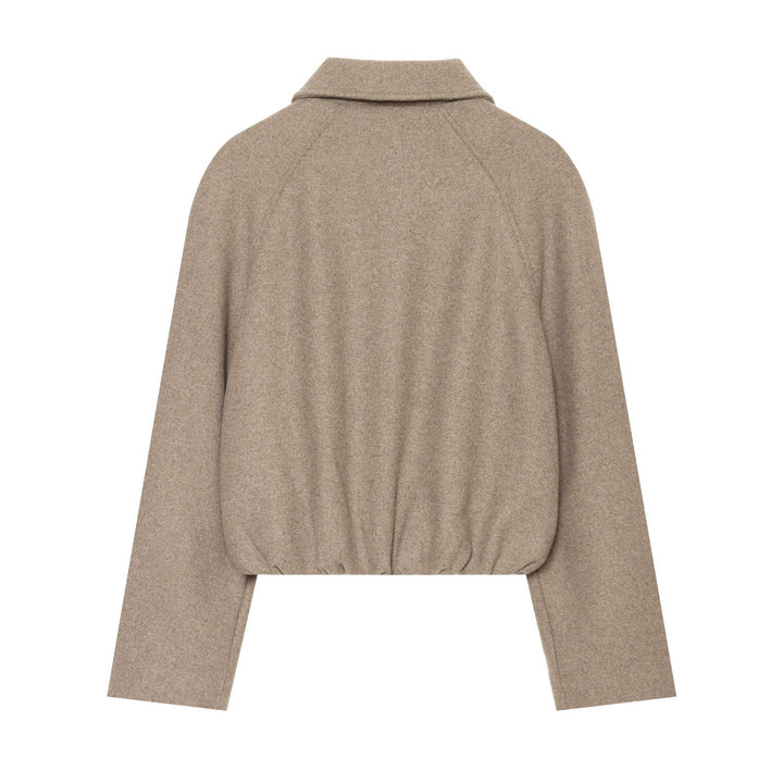 Women's short wool jacket with full zip, lapel collar, and drawstring hem Mune Fashion