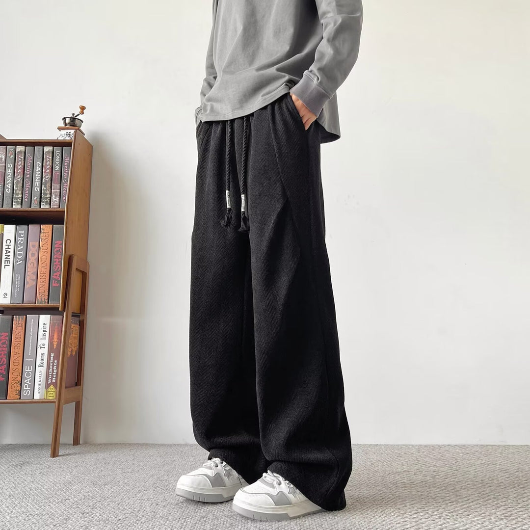 Men's Relaxed Lounge Pants with Drawstring and Herringbone Texture Mune Fashion