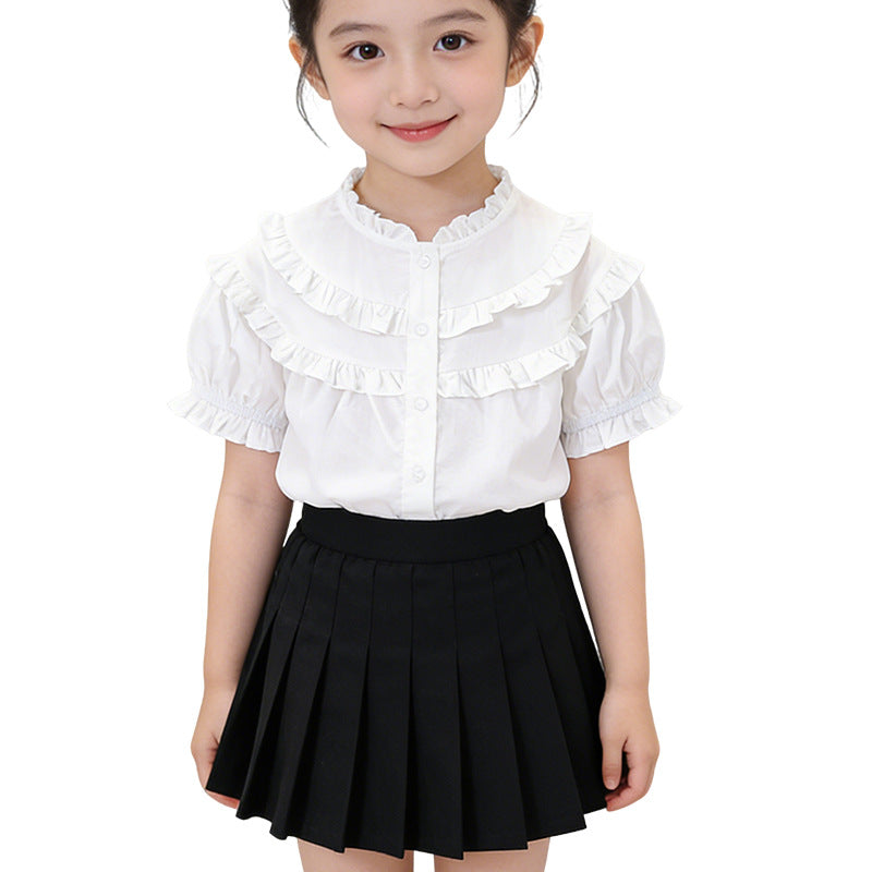 Girls Ruffled Blouse with Elegant Collar Mune Fashion