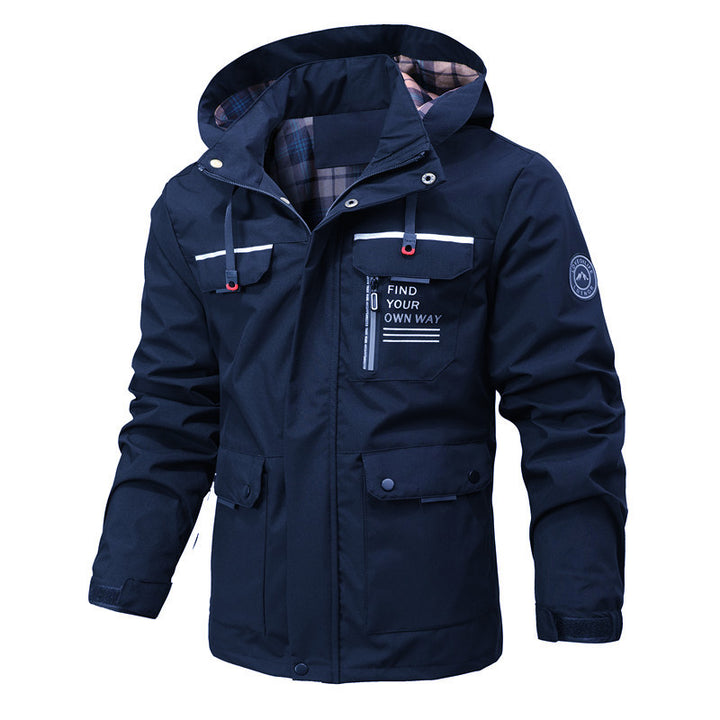 Men's functional jacket with hood, utility pockets and checkered lining Mune Fashion