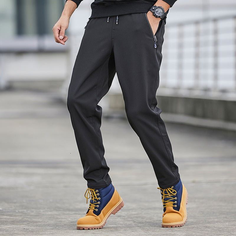 Men's Technical Softshell Jogging Pants with Water-Repellent Membrane, Zipper Pockets and Elastic Drawstring Waist Mune Fashion