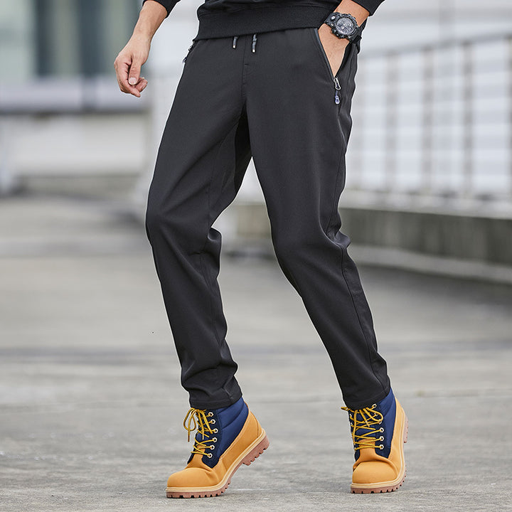 Men's Technical Softshell Jogging Pants with Water-Repellent Membrane, Zipper Pockets and Elastic Drawstring Waist Mune Fashion