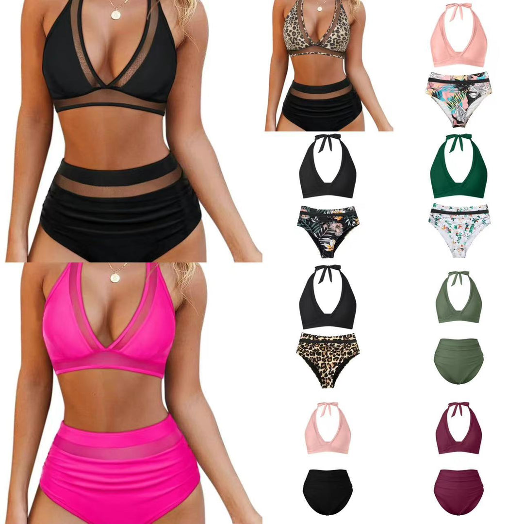 Women's High-Waisted Swimwear Set with Stylish Halter Top Mune Fashion