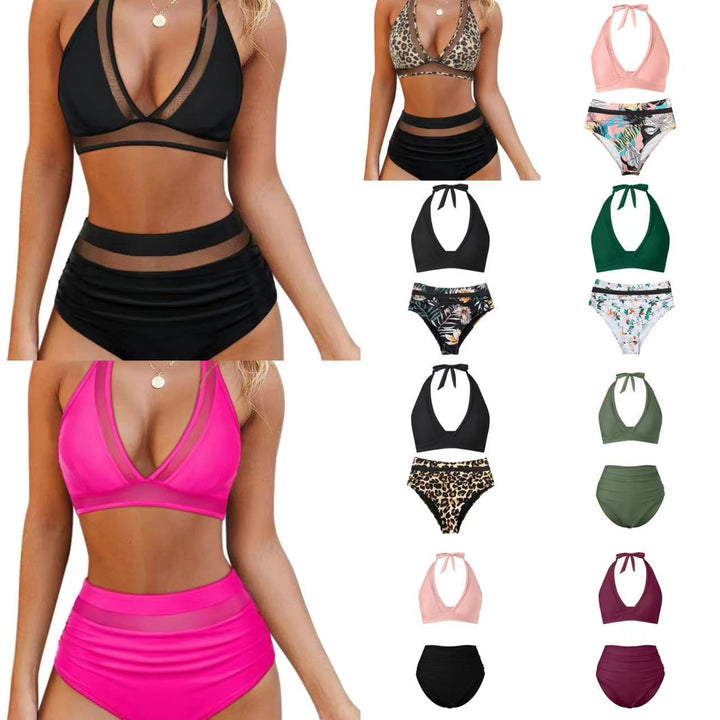 Women's High-Waisted Swimwear Set with Stylish Halter Top Mune Fashion
