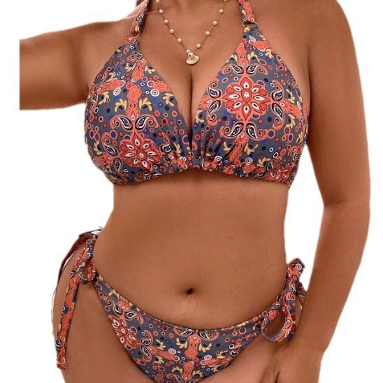 Women's triangle bikini with playful knots and colorful pattern Mune Fashion