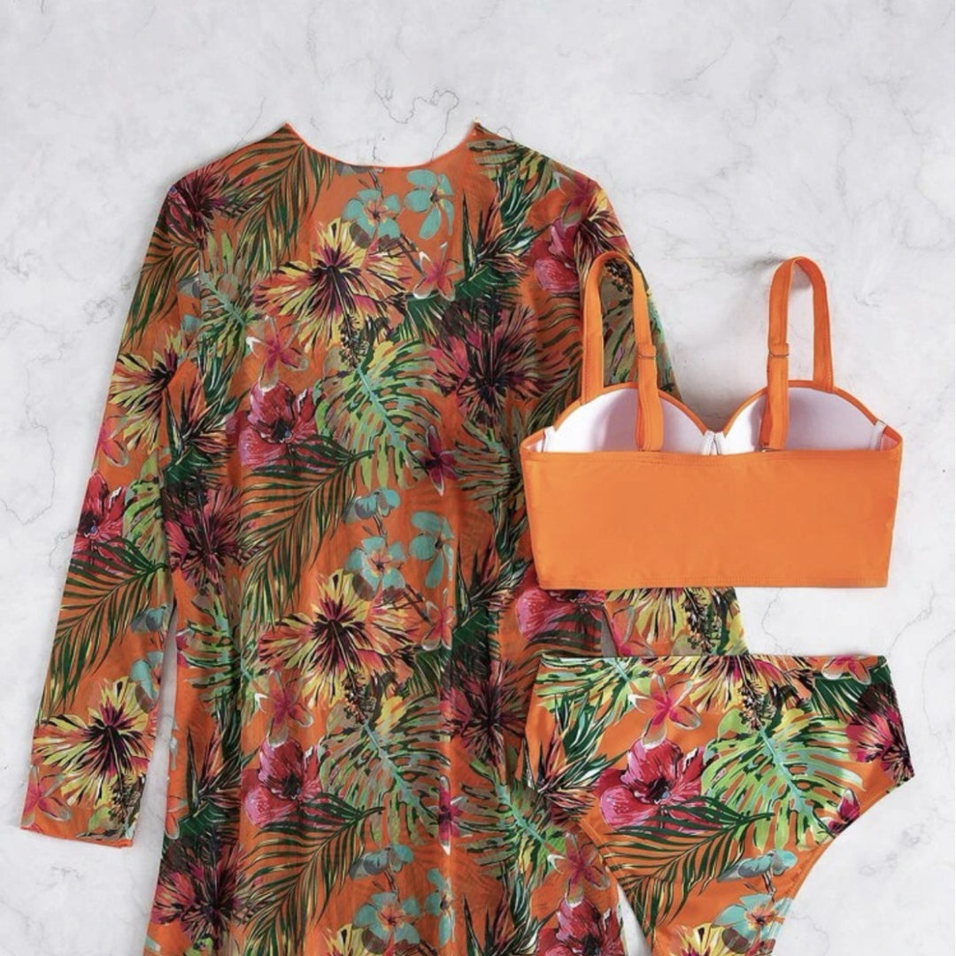 Women's bikini set with floral cover-up Mune Fashion