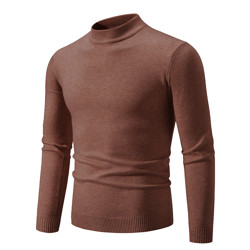 Men's Slim Fit Fine Knit Mock Neck Sweater with Ribbed Collar and Hem Mune Fashion