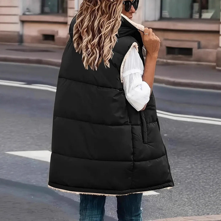 Women's Padded Hooded Vest with Teddy Lining and Side Pockets Mune Fashion