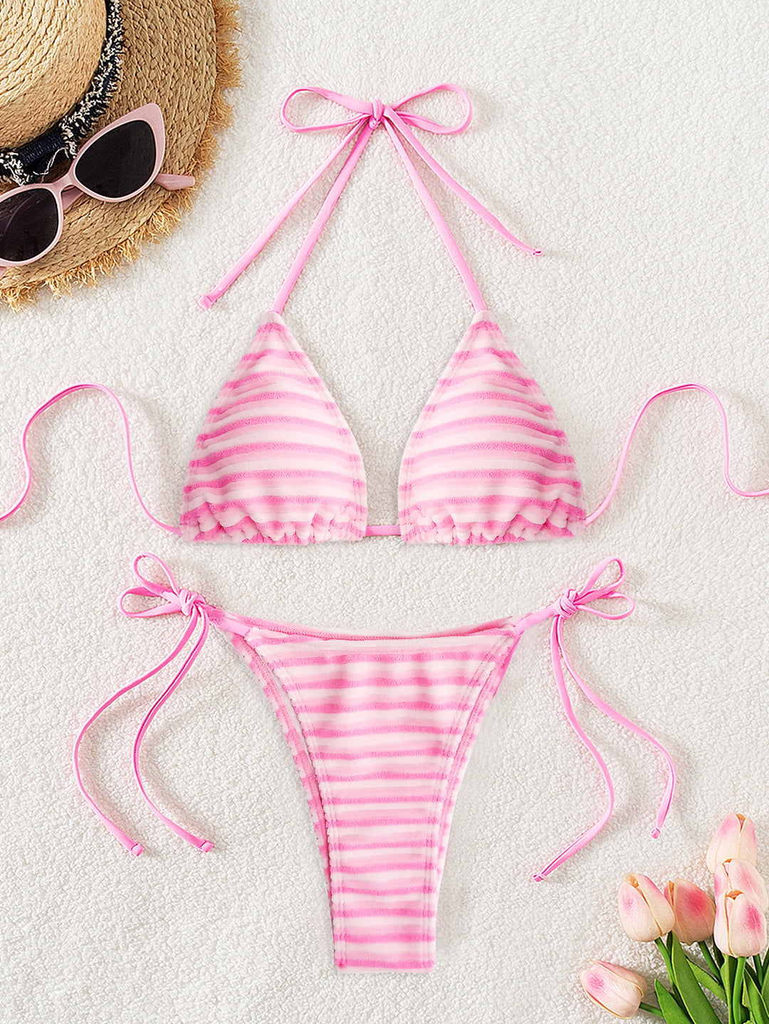 Women's striped bikini set with adjustable straps Mune Fashion