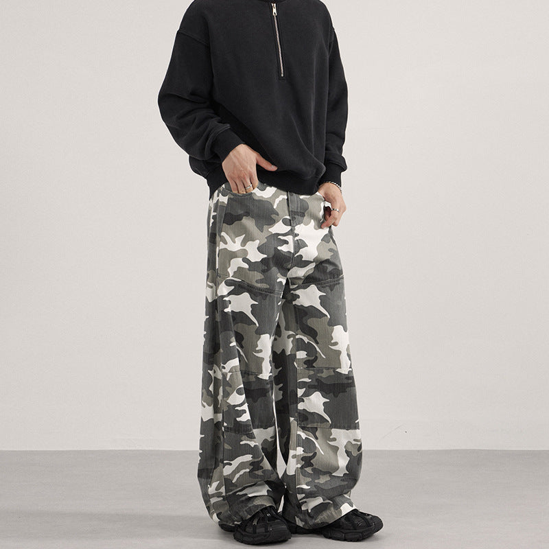 Men's Extra Wide Cargo Pants in Palazzo Cut with Camouflage Print Mune Fashion