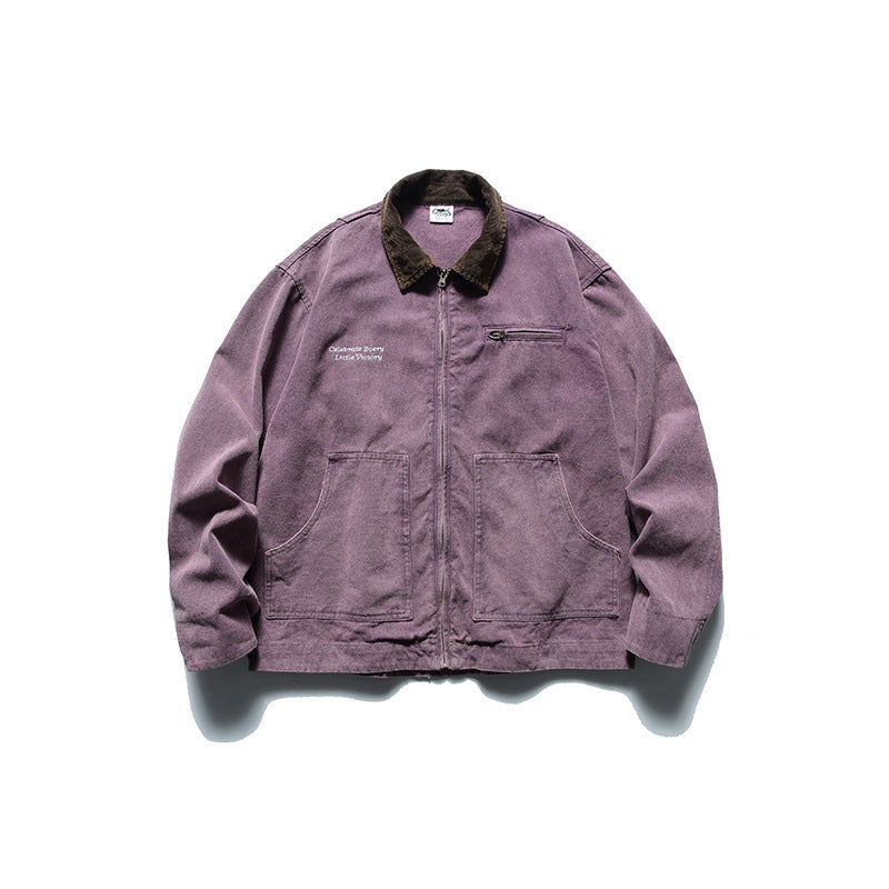 Men's Boxy Worker Jacket made of washed canvas with cord collar and zipper Mune Fashion