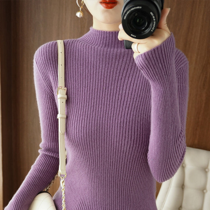 Women's Body-Hugging Ribbed Knit Turtleneck Sweater with Stretch Effect Mune Fashion