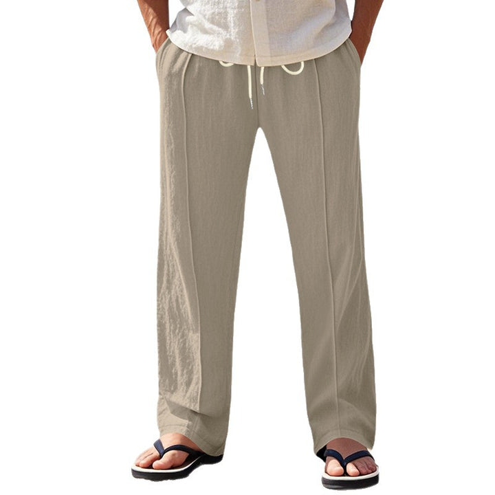 Men's nan Relax Leisure Pants with elastic drawstring waistband, decorative crease, and side inset pockets Mune Fashion